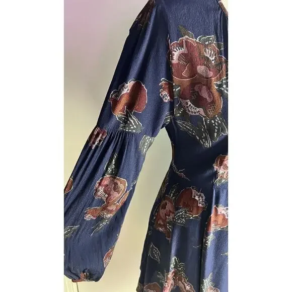 ASTR The Label Womens Size Med Ethel Dress Navy Floral Tassel Long Sleeve - Picture 6 of 11